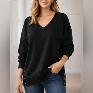 Terrera Women's Black V-Neck Blouse. Oversized. Size XS. Fits S as Well.